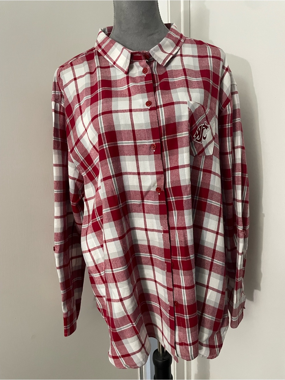 Men's or Women’s WAZZU Red and White Plaid Cotton Shirt 100% Cotton.